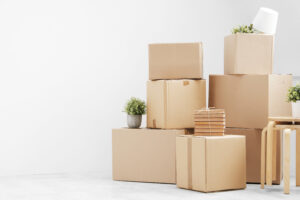 Moving boxes stacked on top of each other.